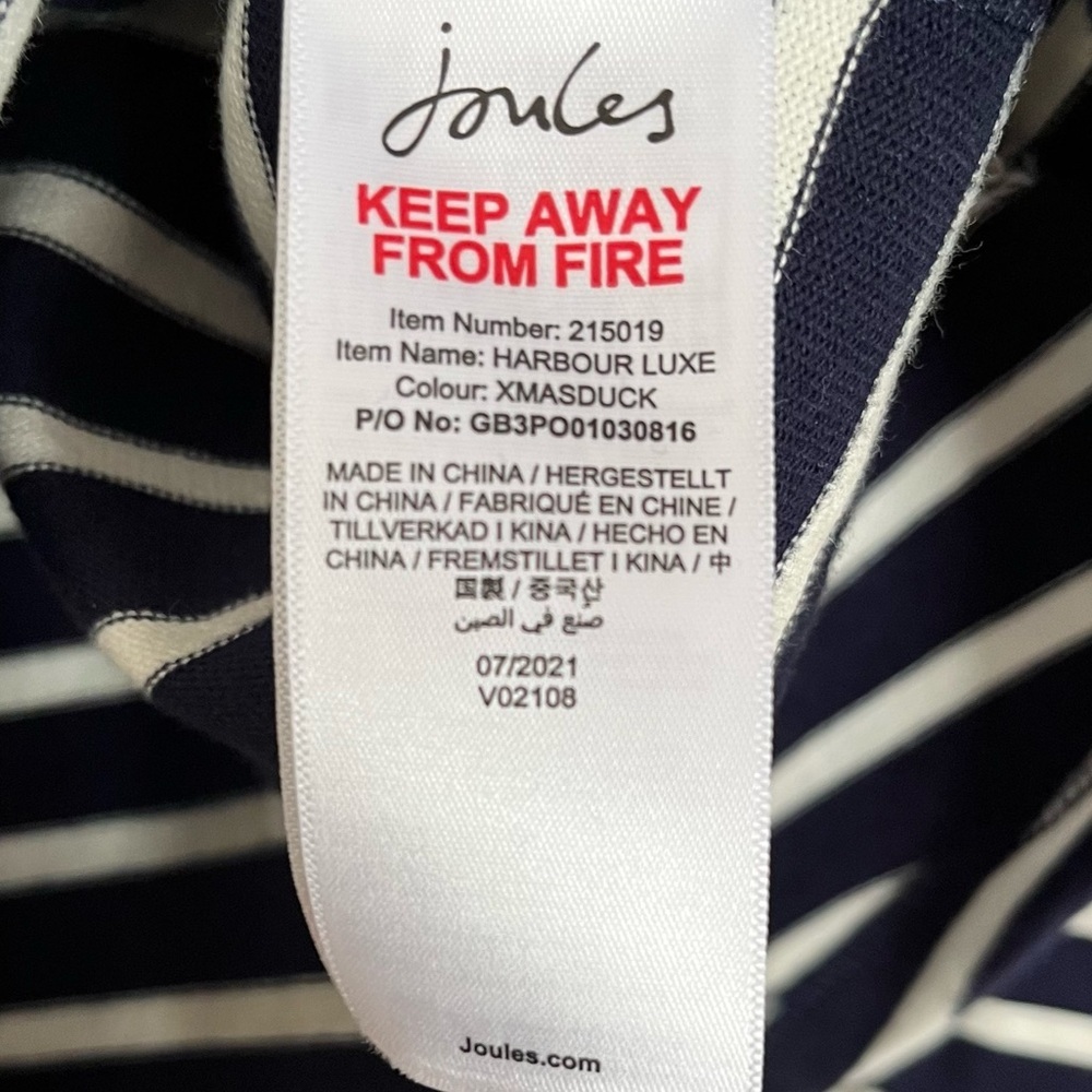 Joules Harbour Luxe Stripe Sequin “Merry” Cotton Long Sleeve Holiday Top Small - Picture 7 of 7
